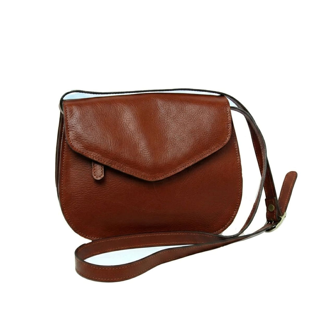 Borsa a Tracolla in Vitello Pieno Fiore Mogano - Old Angler