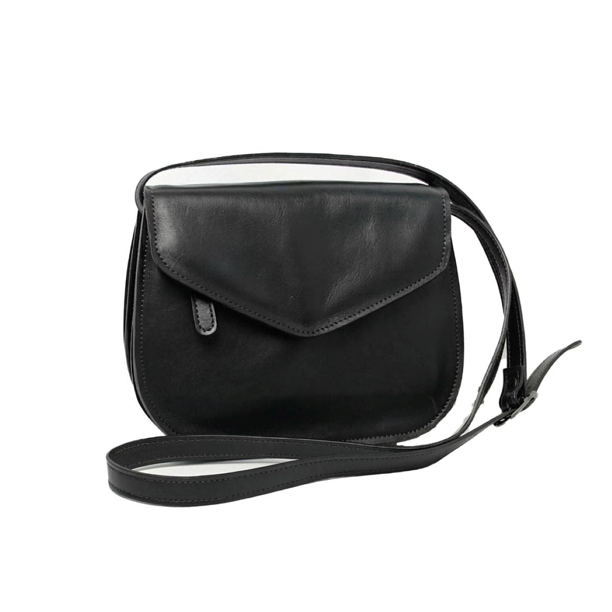 Borsa tracolla vitello pieno fiore nera con due tracolle, tre scomparti e design elegante.