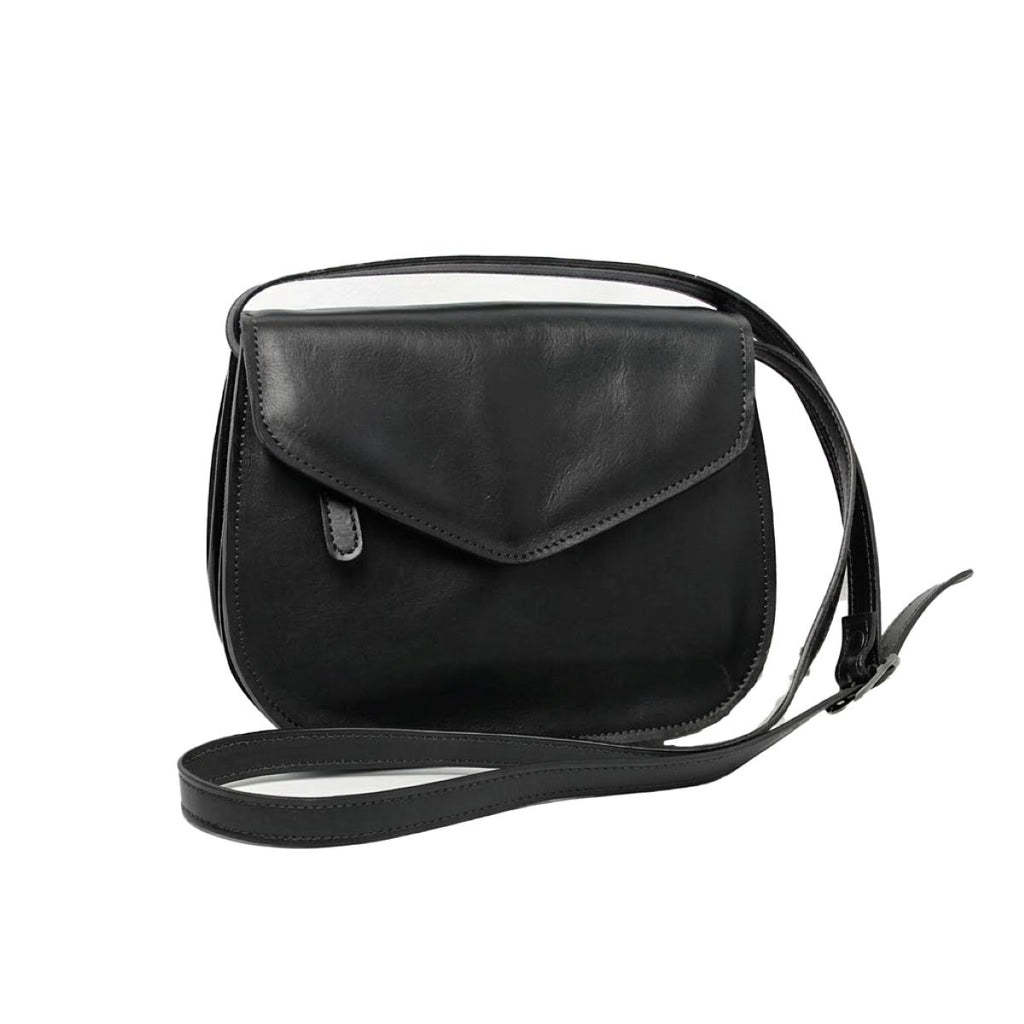 Borsa a Tracolla in Vitello Pieno Fiore Nera - Old Angler