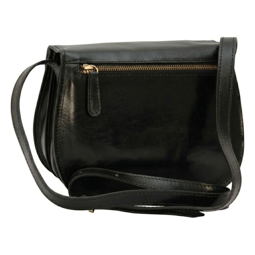Borsa a Tracolla in Vitello Pieno Fiore Nera - Old Angler