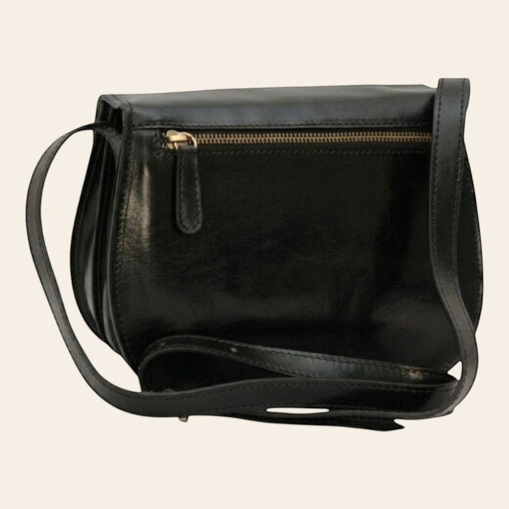 Borsa a tracolla nera Old Angler con zip dorata e tasca frontale