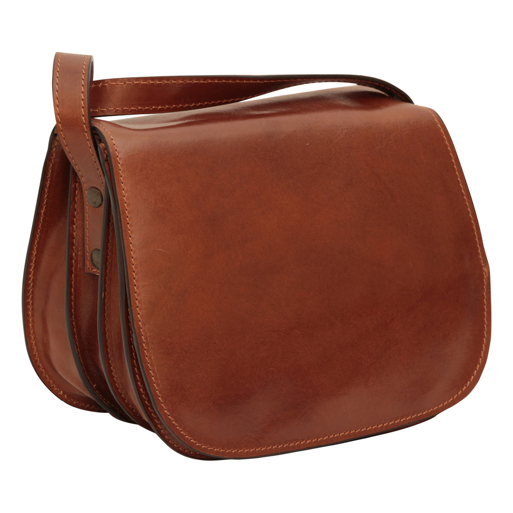 Borsa a tracolla da donna in pelle di vitello pieno fiore - Marrone