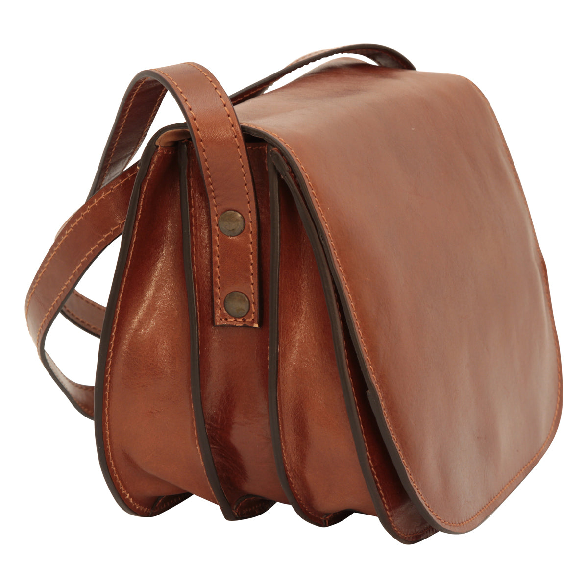 Borsa a tracolla da donna in pelle di vitello pieno fiore - Marrone