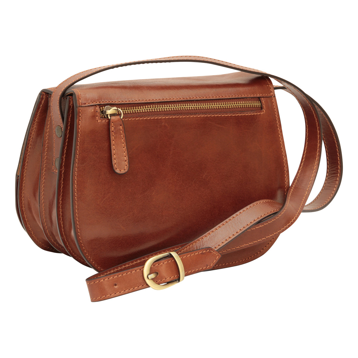 Borsa a tracolla da donna in pelle di vitello pieno fiore - Marrone