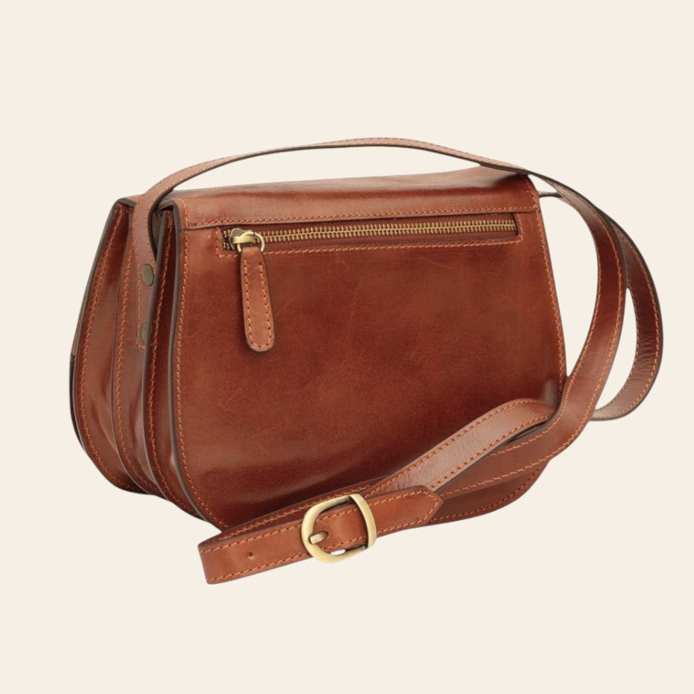 Borsa a tracolla Old Angler in pelle marrone con tasca anteriore con zip
