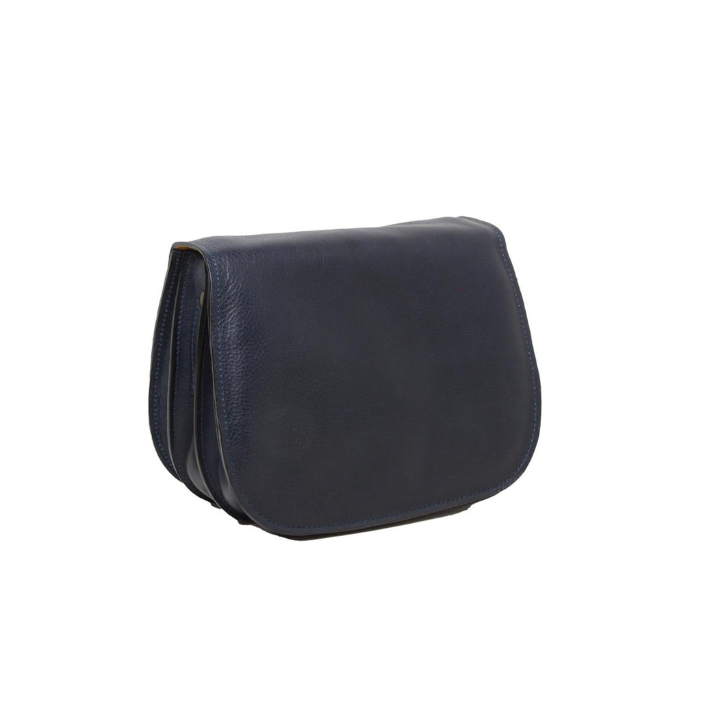 Borsa a tracolla da donna in pelle di vitello pieno fiore-Blu