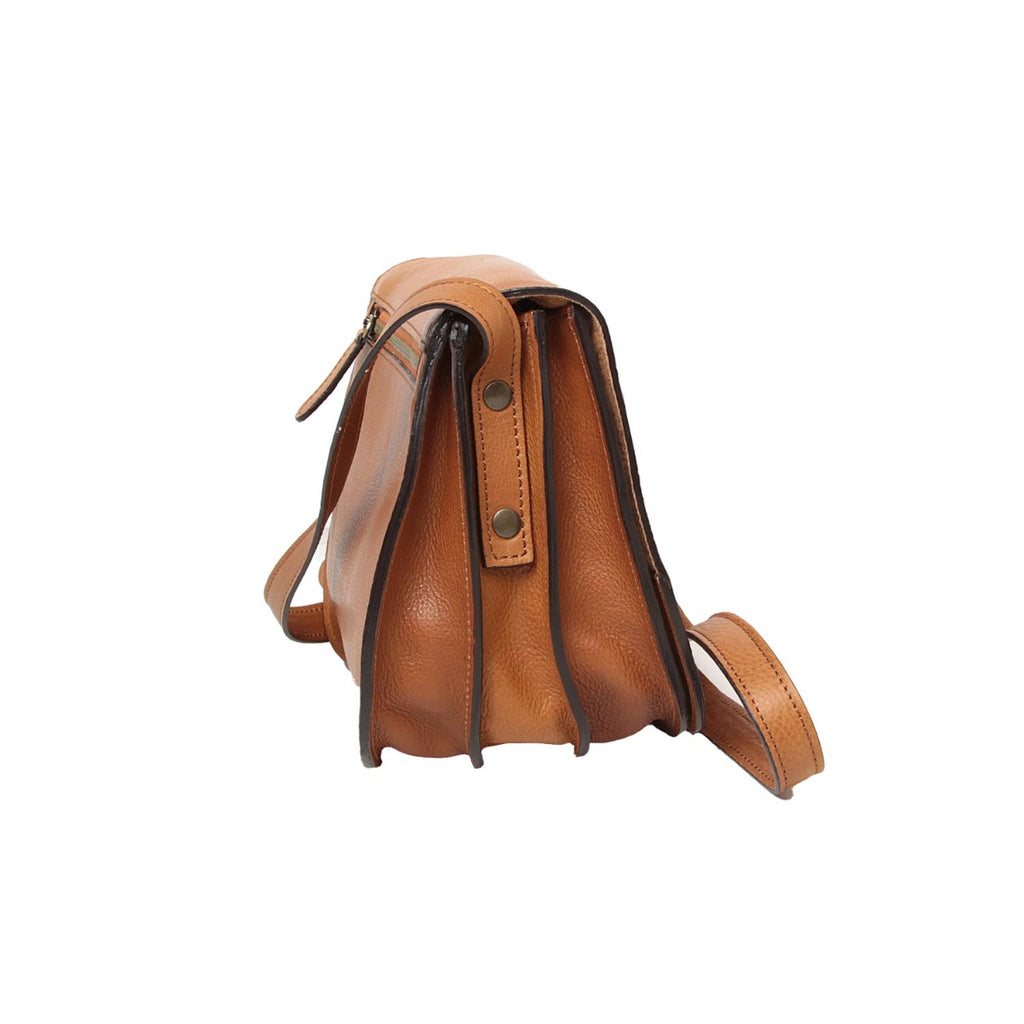 Borsa a tracolla da donna in pelle di vitello pieno fiore-Cuoio