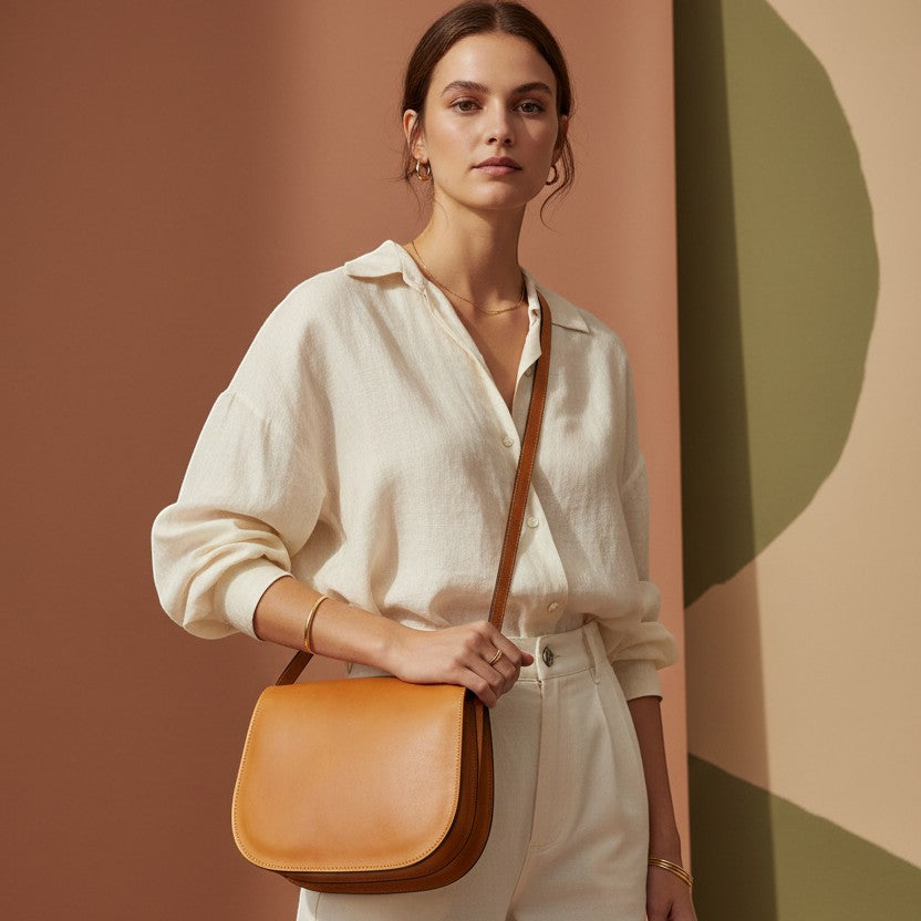 Women's full grain calfskin shoulder bag-Ochre