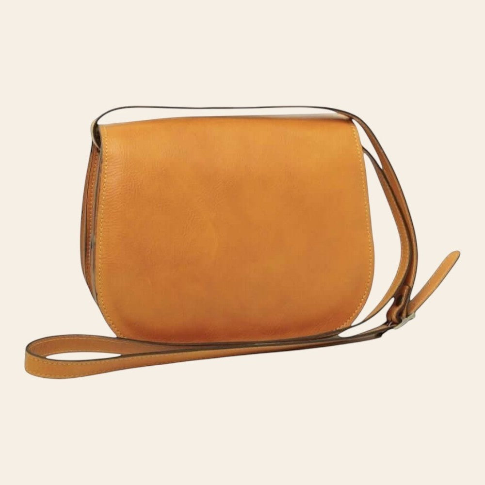 Borsa a tracolla in pelle ocra Old Angler con chiusura liscia e tracolla in cuoio