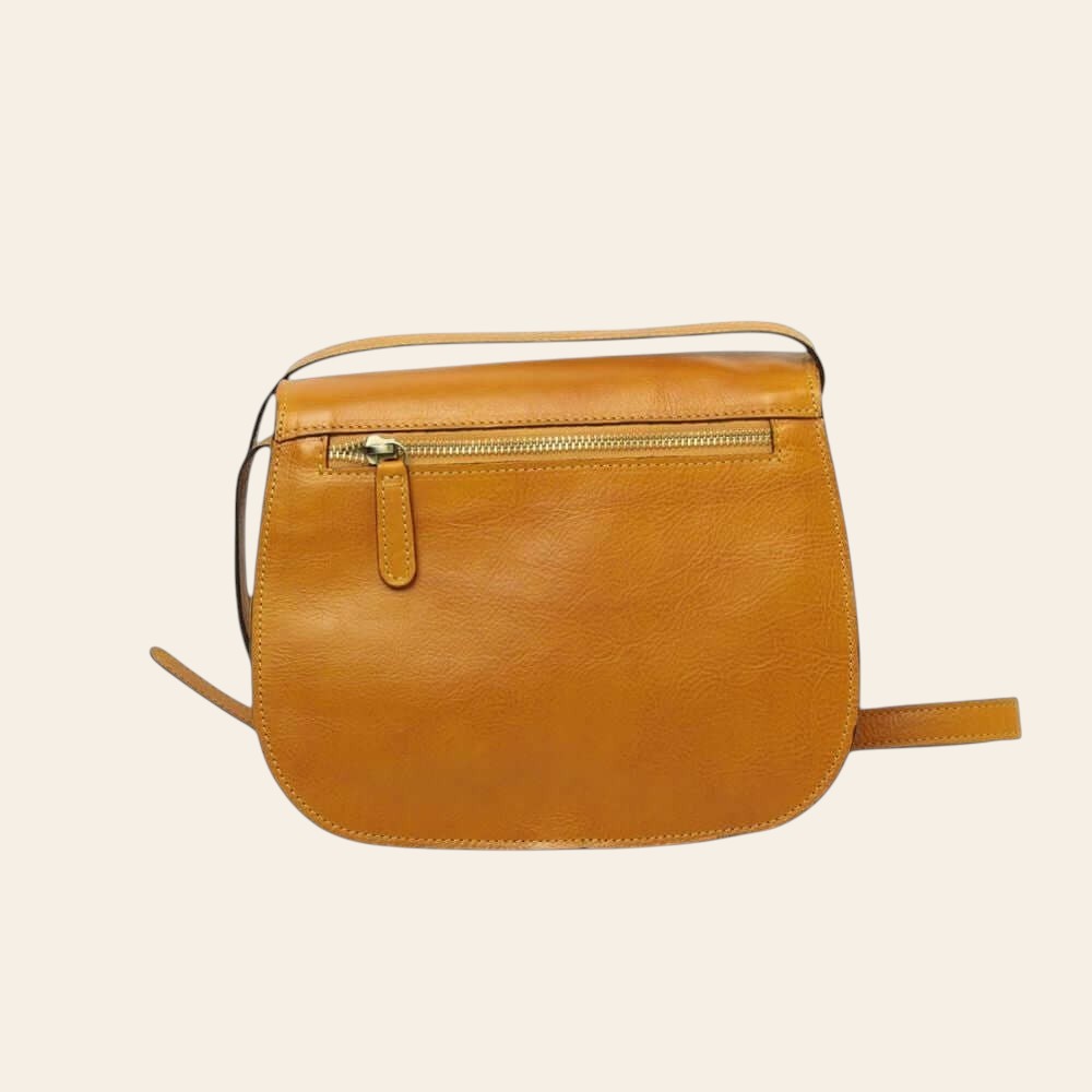 Borsa a tracolla in pelle ocra Old Angler con zip superiore e tasca frontale