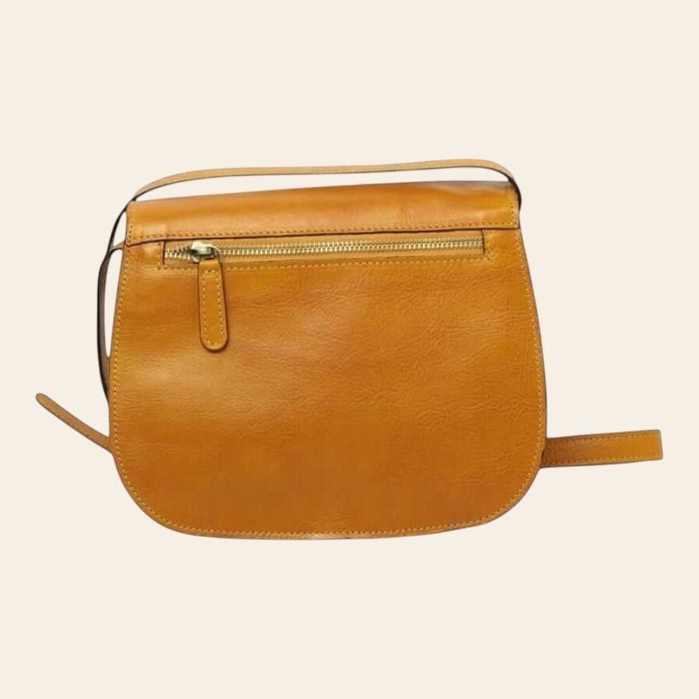 Borsa a tracolla in pelle ocra Old Angler con zip superiore e tasca frontale