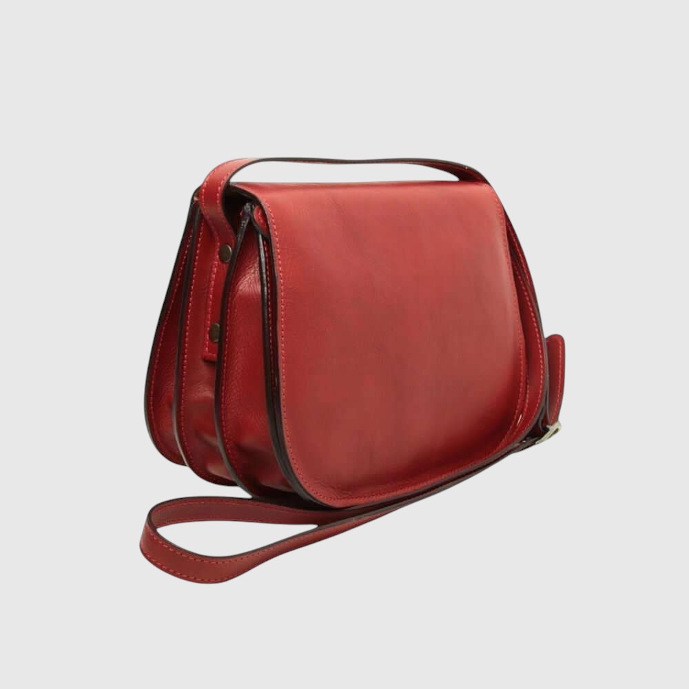 Borsa a tracolla rossa in pelle con tracolla regolabile e dettagli cuciture