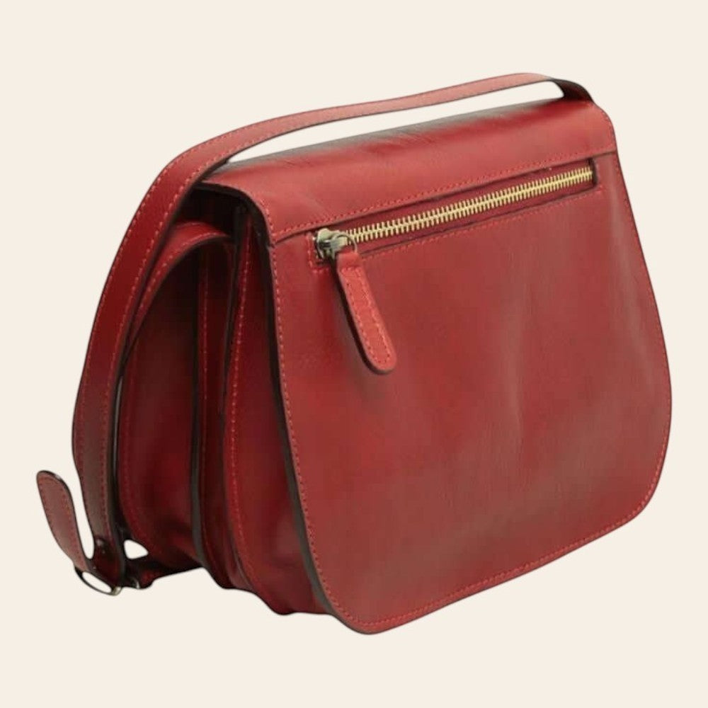 Borsa a tracolla in pelle rossa con tasca frontale e cerniera superiore