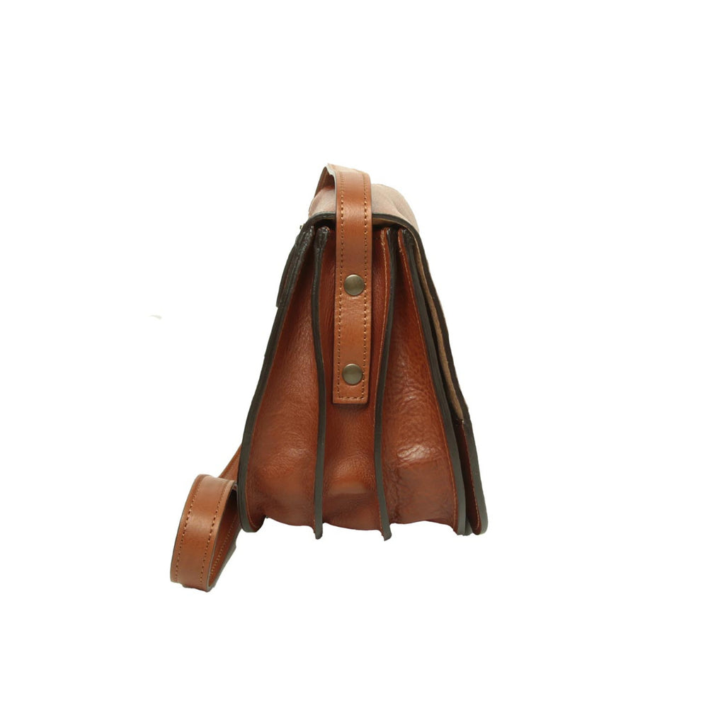 Borsa a tracolla da donna in pelle di vitello pieno fiore -Teak