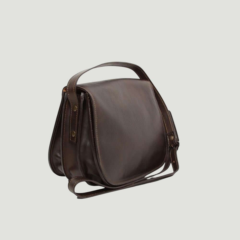 Borsa a tracolla in pelle testa di moro con cerniera e tasca esterna