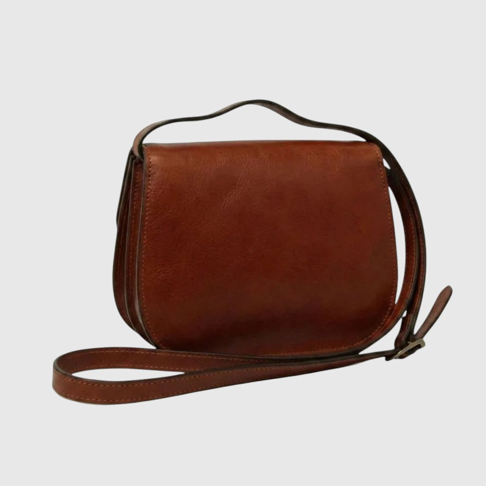 Borsa a tracolla di vitello pieno fiore - Mogano