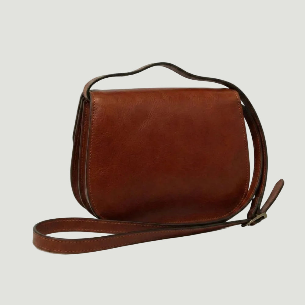 Borsa a tracolla di vitello pieno fiore - Mogano