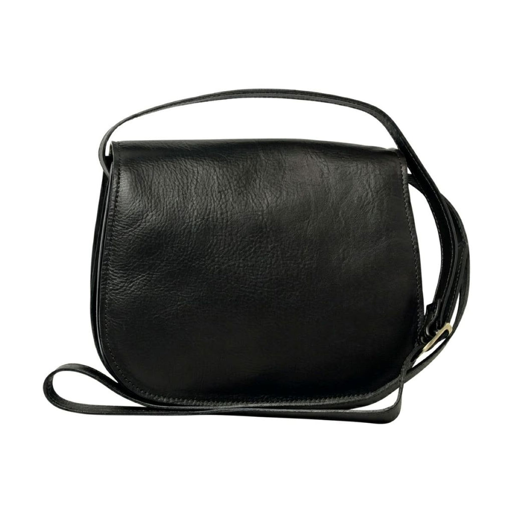 Borsa a tracolla da donna in pelle di vitello pieno fiore - Nero