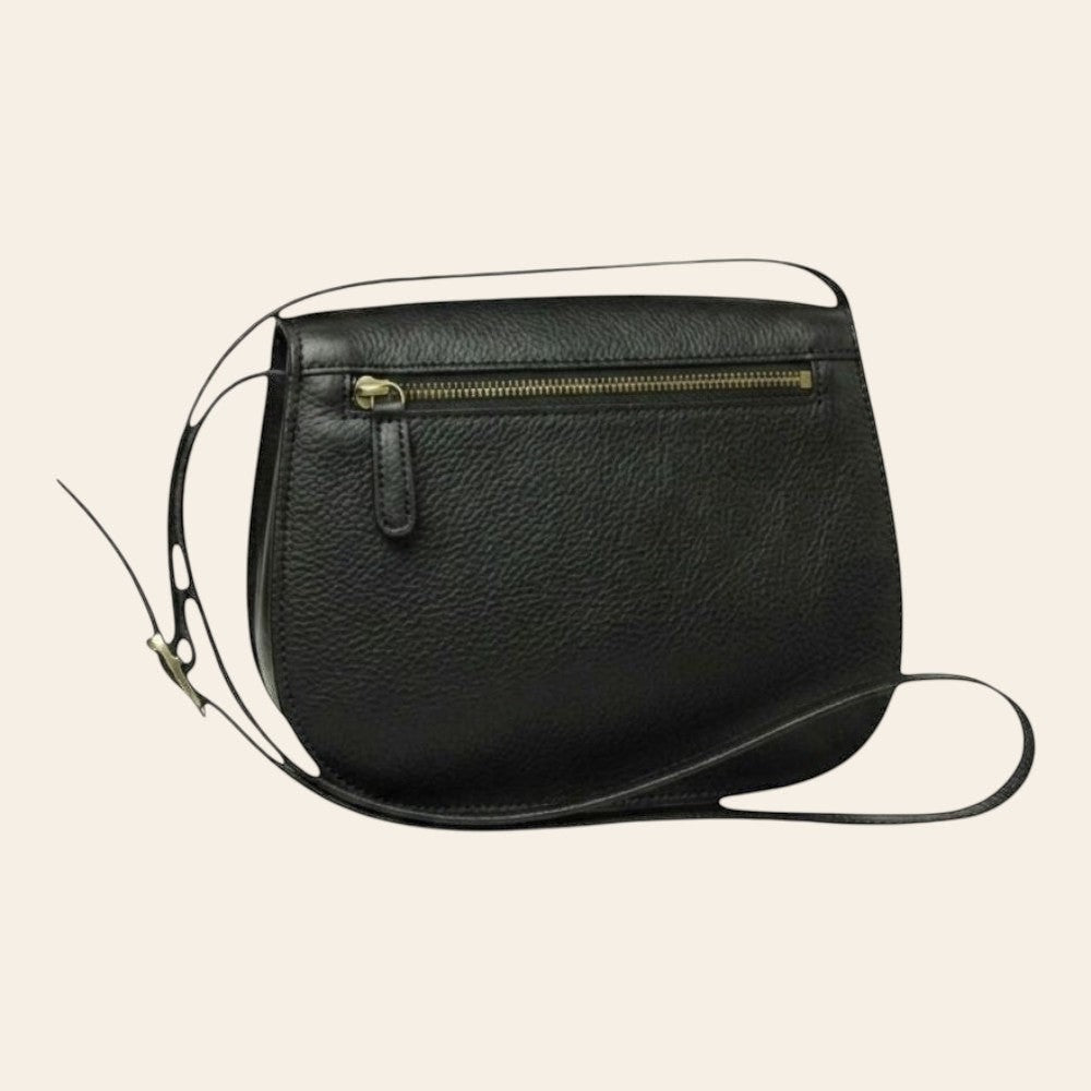 Borsa a tracolla in pelle nera con zip superiore e tracolla lunga