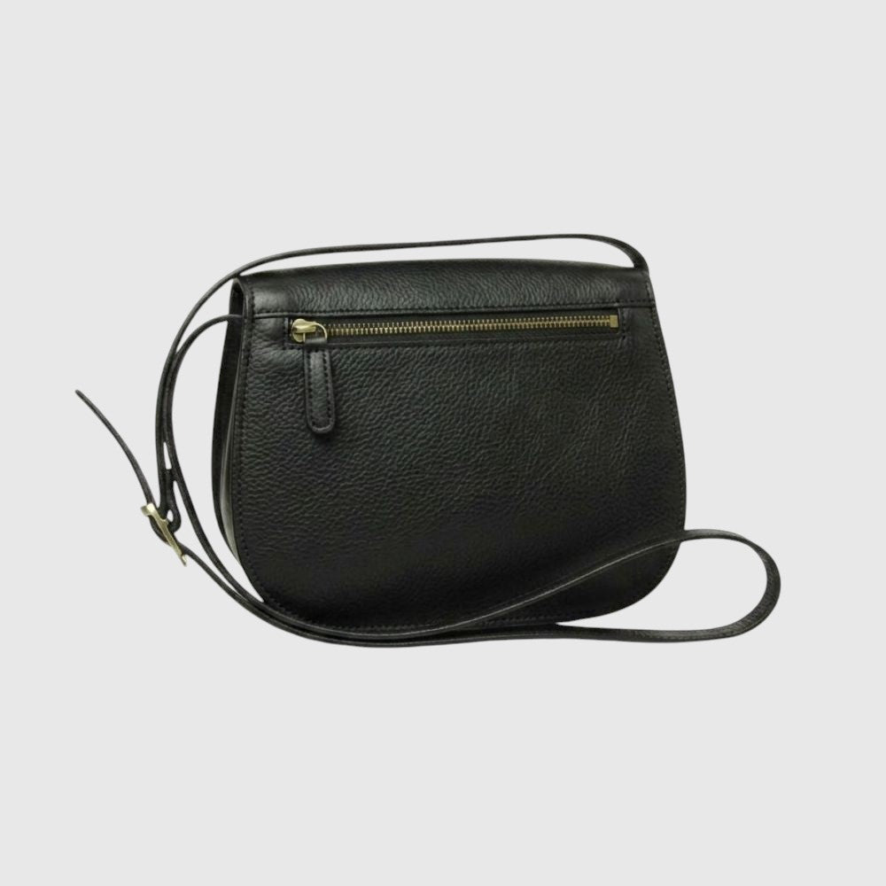 Borsa a Tracolla in Pelle Nera | Vitello Pieno Fiore | Old Angler
