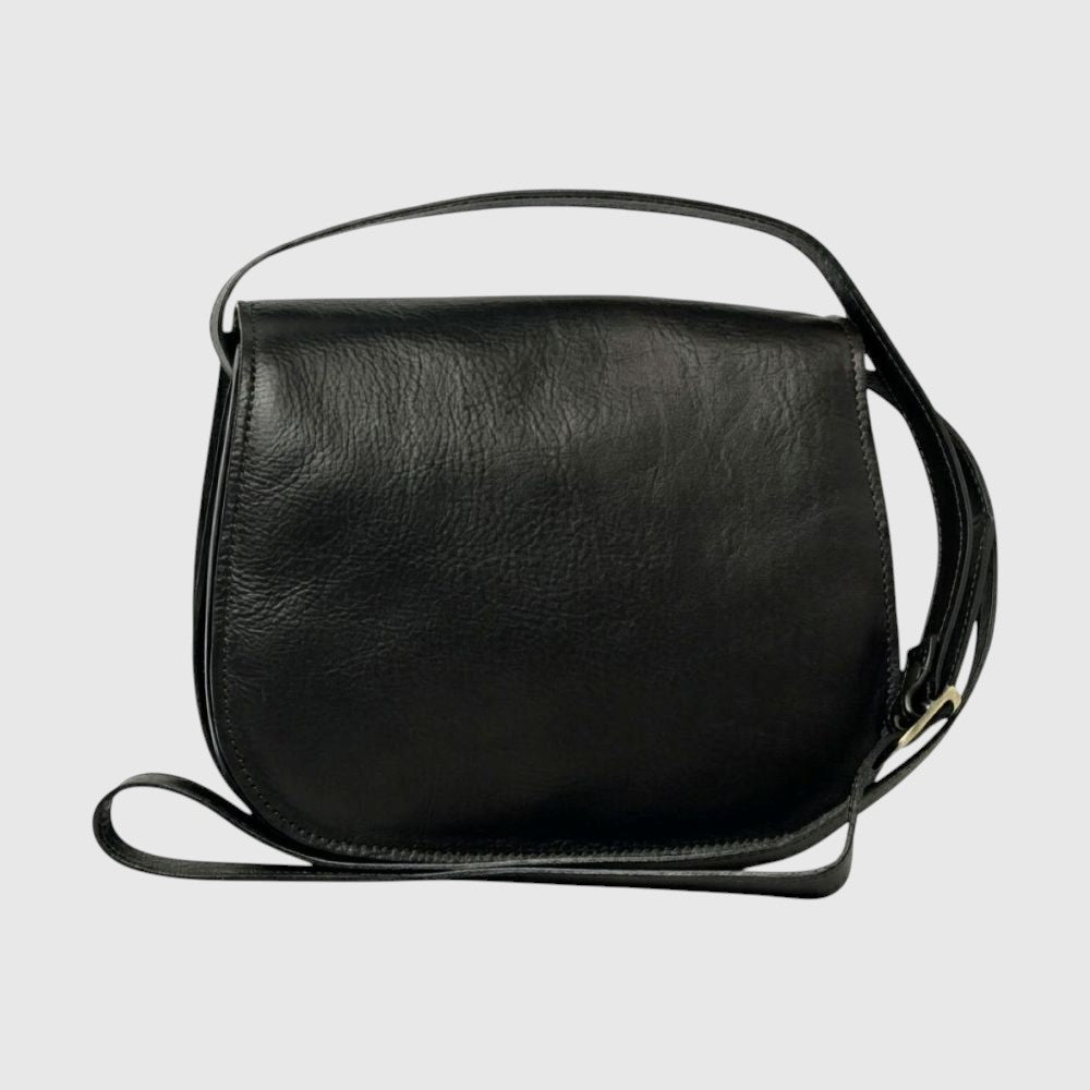 Borsa a Tracolla in Pelle Nera | Vitello Pieno Fiore | Old Angler