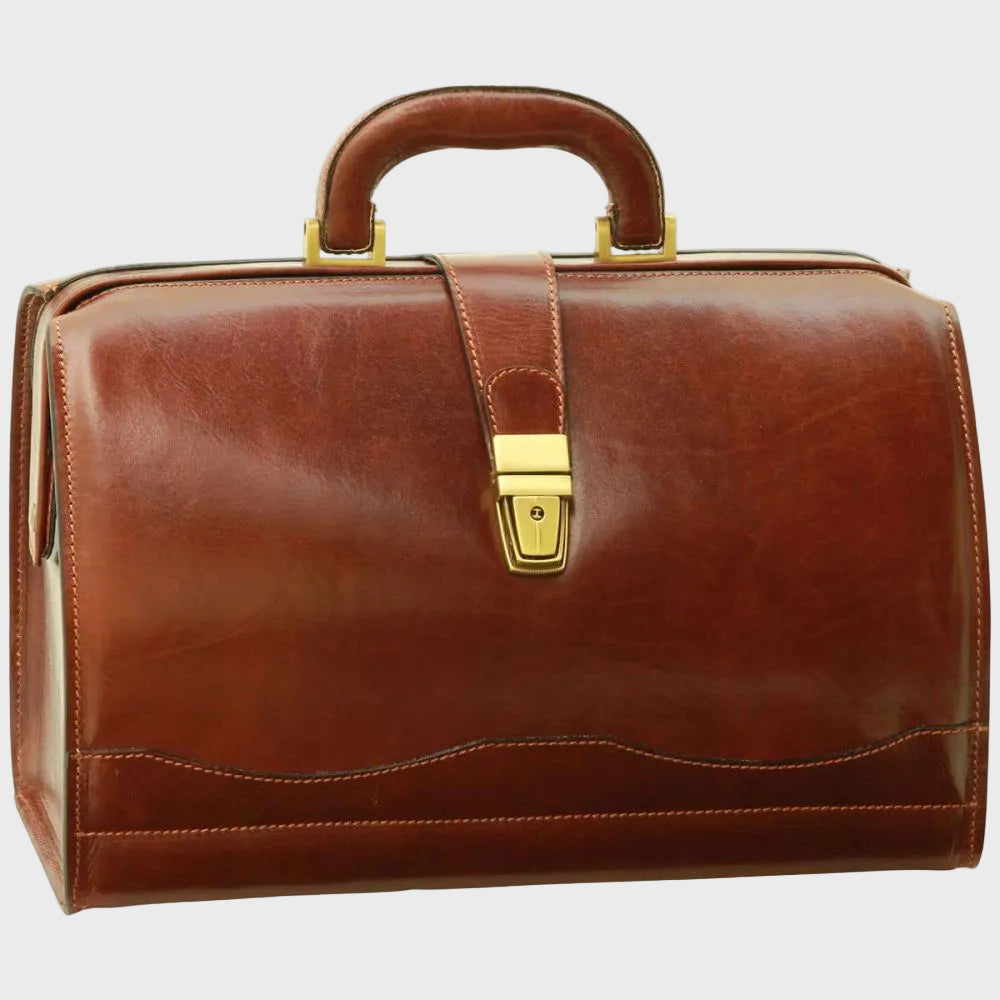 Borsa da Medico in Pelle Pieno Fiore Marrone - Old Angler