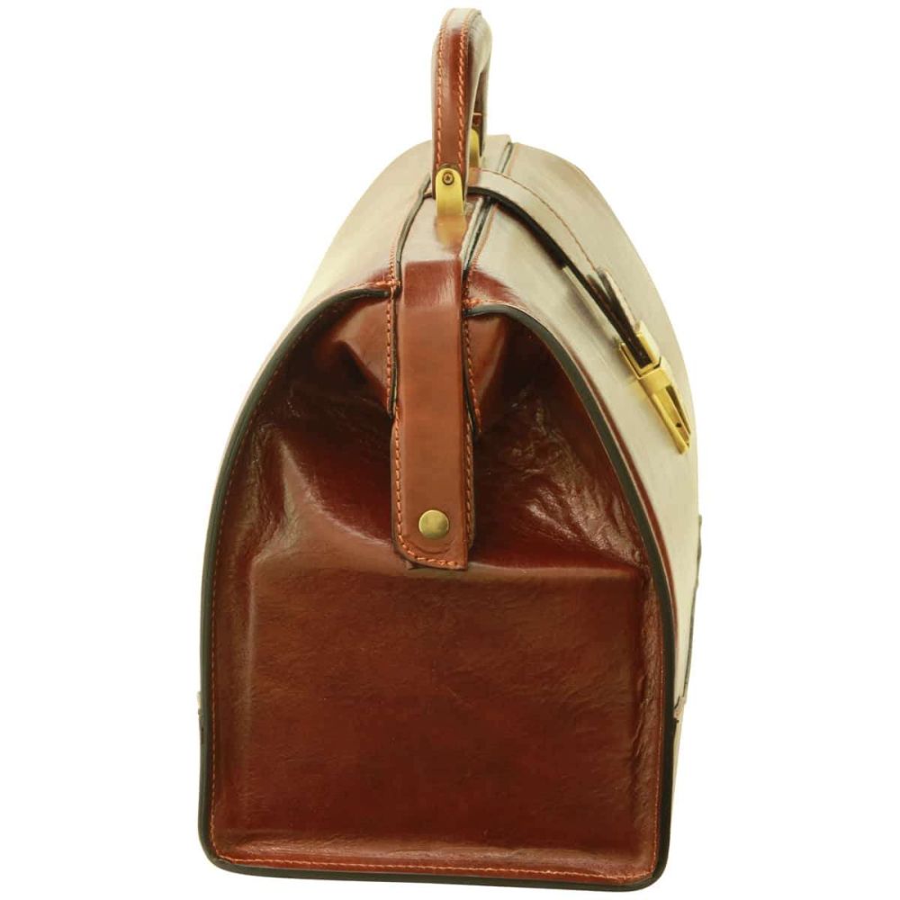 Borsa da Medico in Pelle Pieno Fiore Marrone - Old Angler