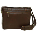 Borsa messenger in vitello marrone scuro con patta frontale e zip centrale