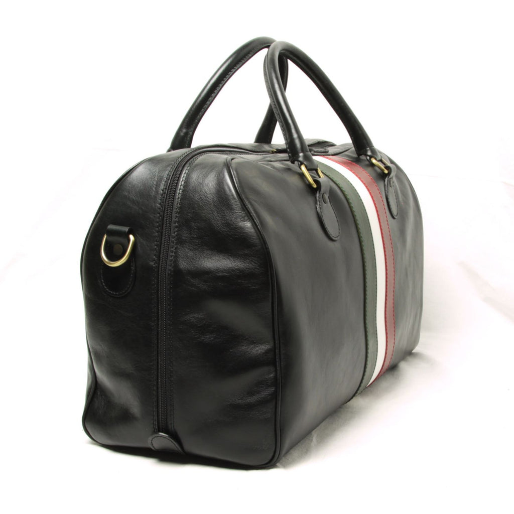 Borsa da viaggio in pelle pieno fiore - nero con bandiera Italia