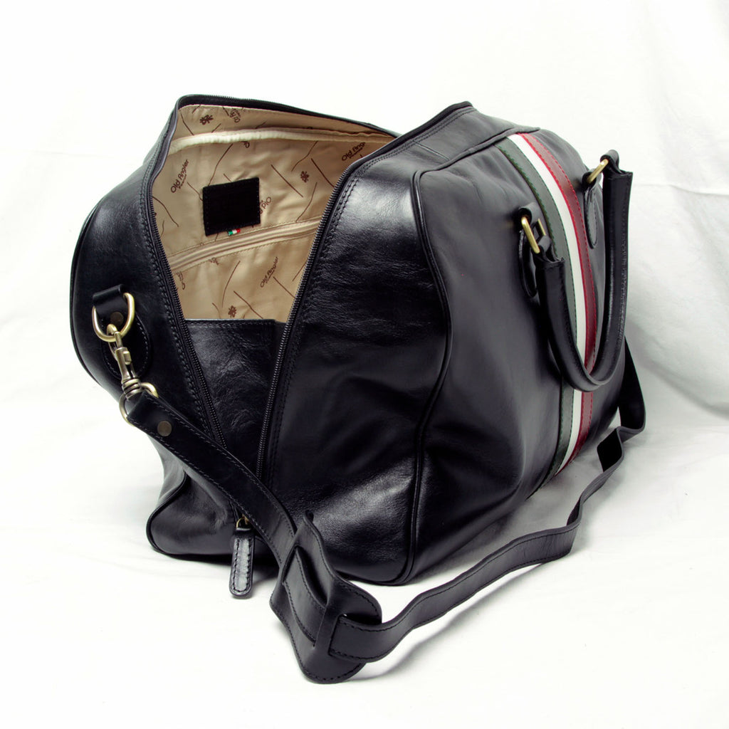Borsa da viaggio in pelle pieno fiore - nero con bandiera Italia