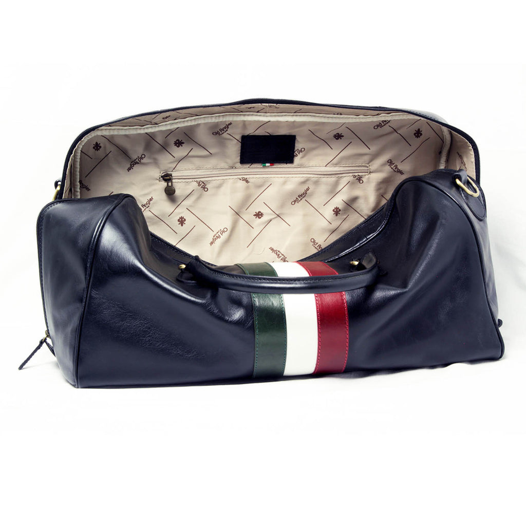 Borsa da viaggio in pelle pieno fiore - nero con bandiera Italia