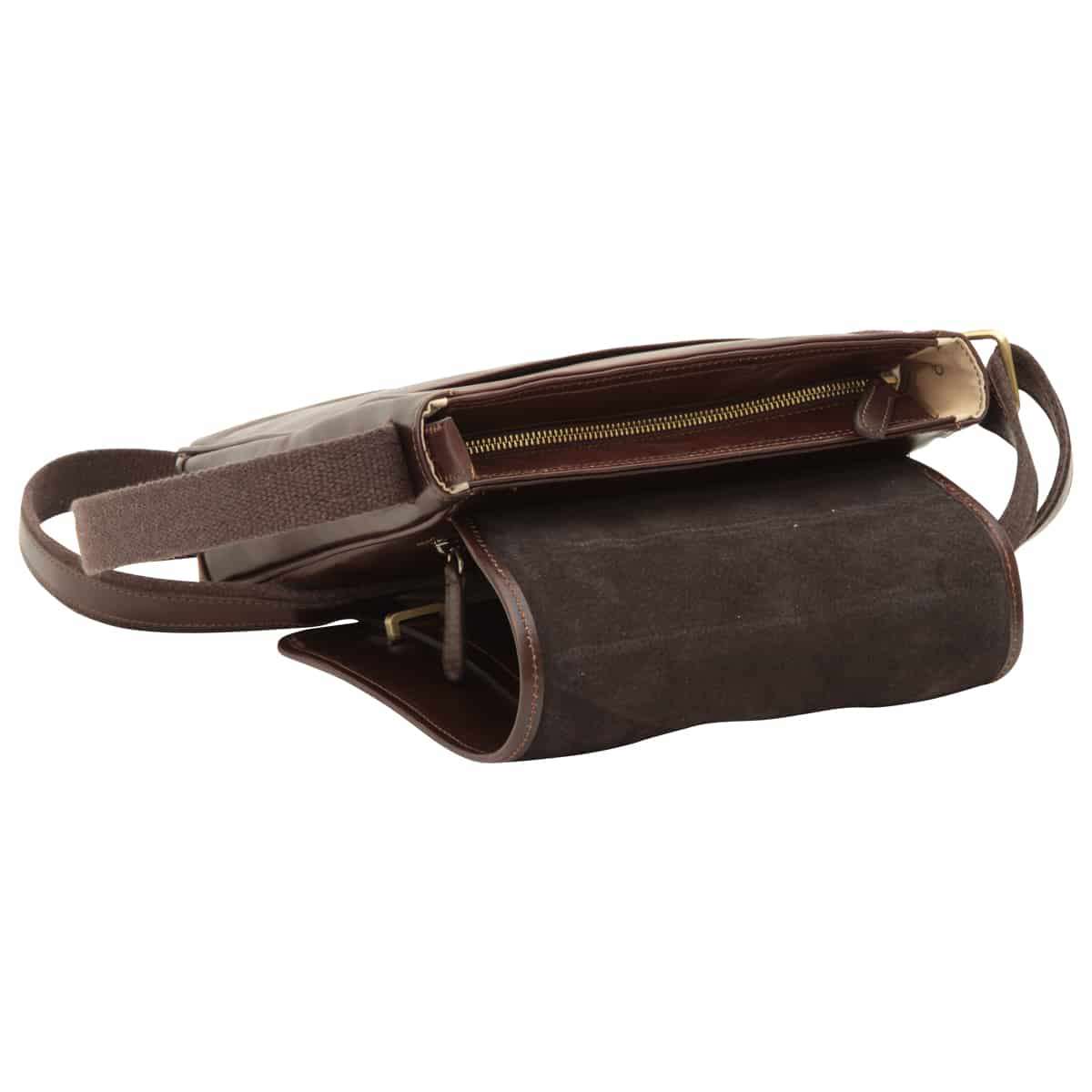 Messenger con doppia chiusura magnetica. Marrone Scuro