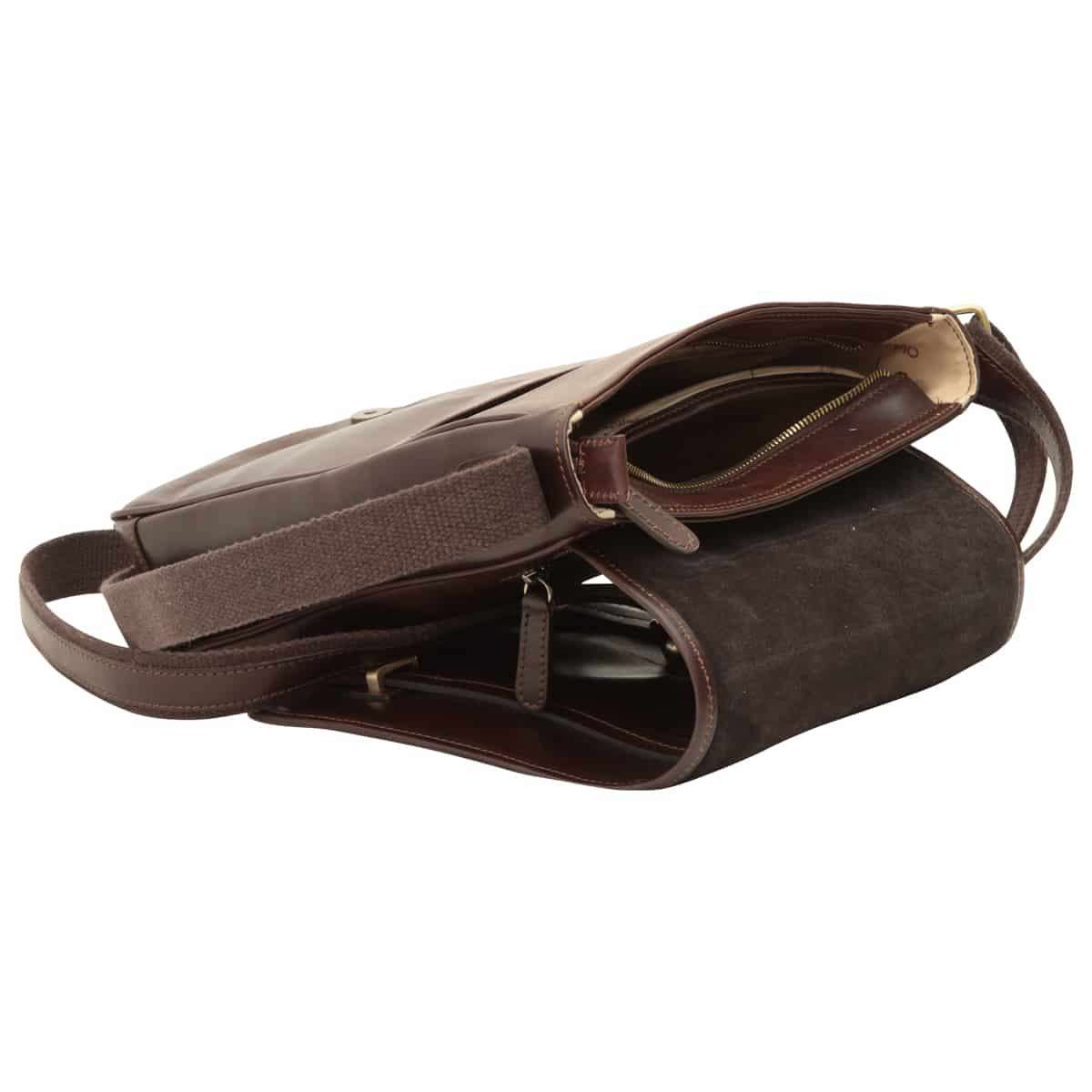 Messenger con doppia chiusura magnetica. Marrone Scuro