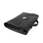 Borsa da ufficio in pelle nera con fibbia frontale e tracolla