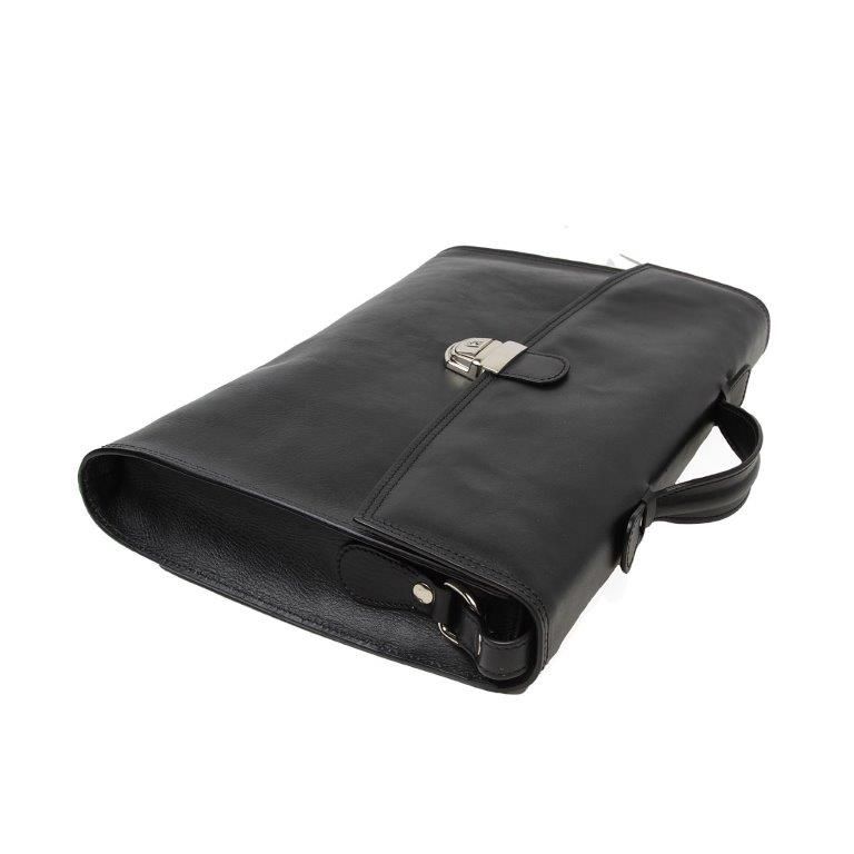 Borsa da ufficio in pelle nera con fibbia frontale e tracolla
