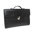 Borsa da ufficio in pelle nera con maniglia superiore e chiusura a fibbia