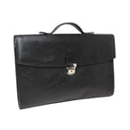 Borsa da ufficio in pelle nera con maniglia superiore e chiusura a fibbia