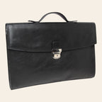 Borsa da ufficio in pelle nera con maniglia superiore e chiusura a fibbia