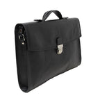 Borsa da ufficio in pelle nera con patta e fibbia metallica