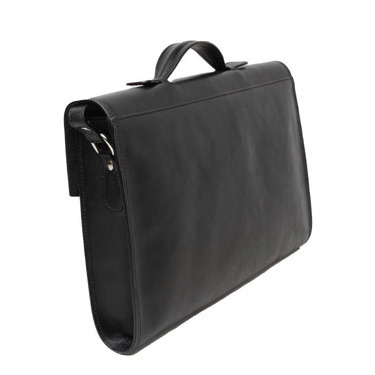 Borsa da ufficio in pelle nera con maniglia superiore e profilo laterale