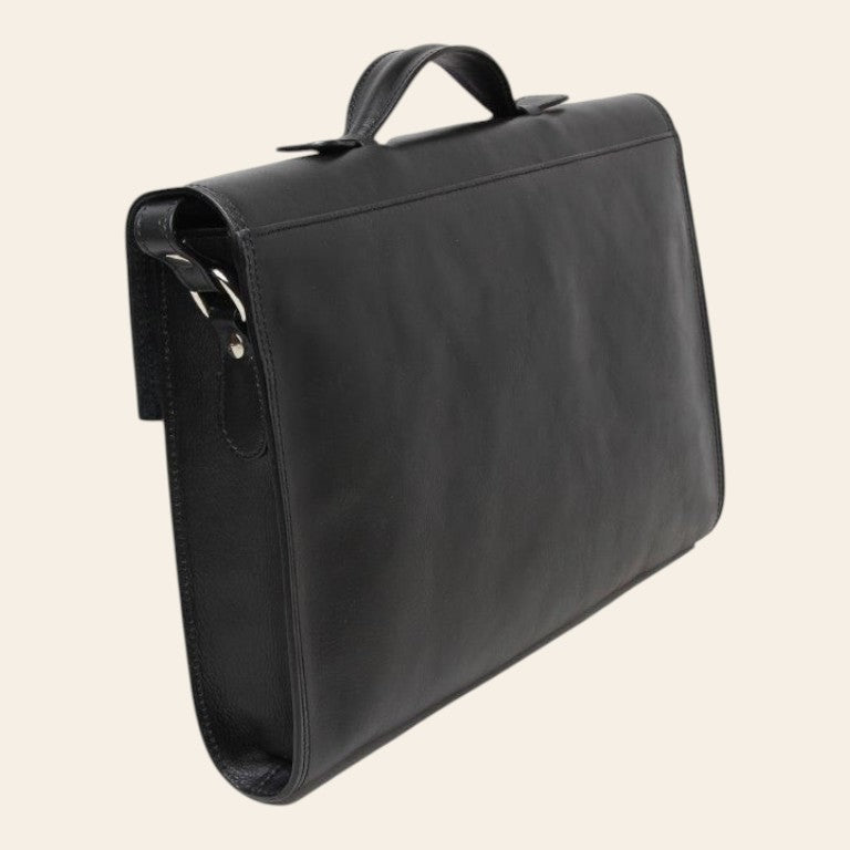 Borsa da ufficio in pelle nera con maniglia superiore e profilo laterale