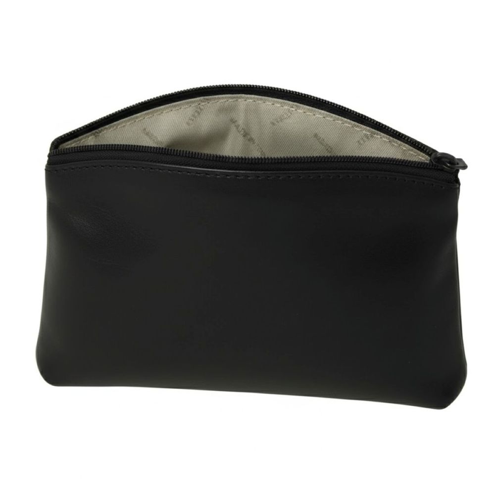 Beauty case in pelle nera con zip superiore e interno foderato visibile