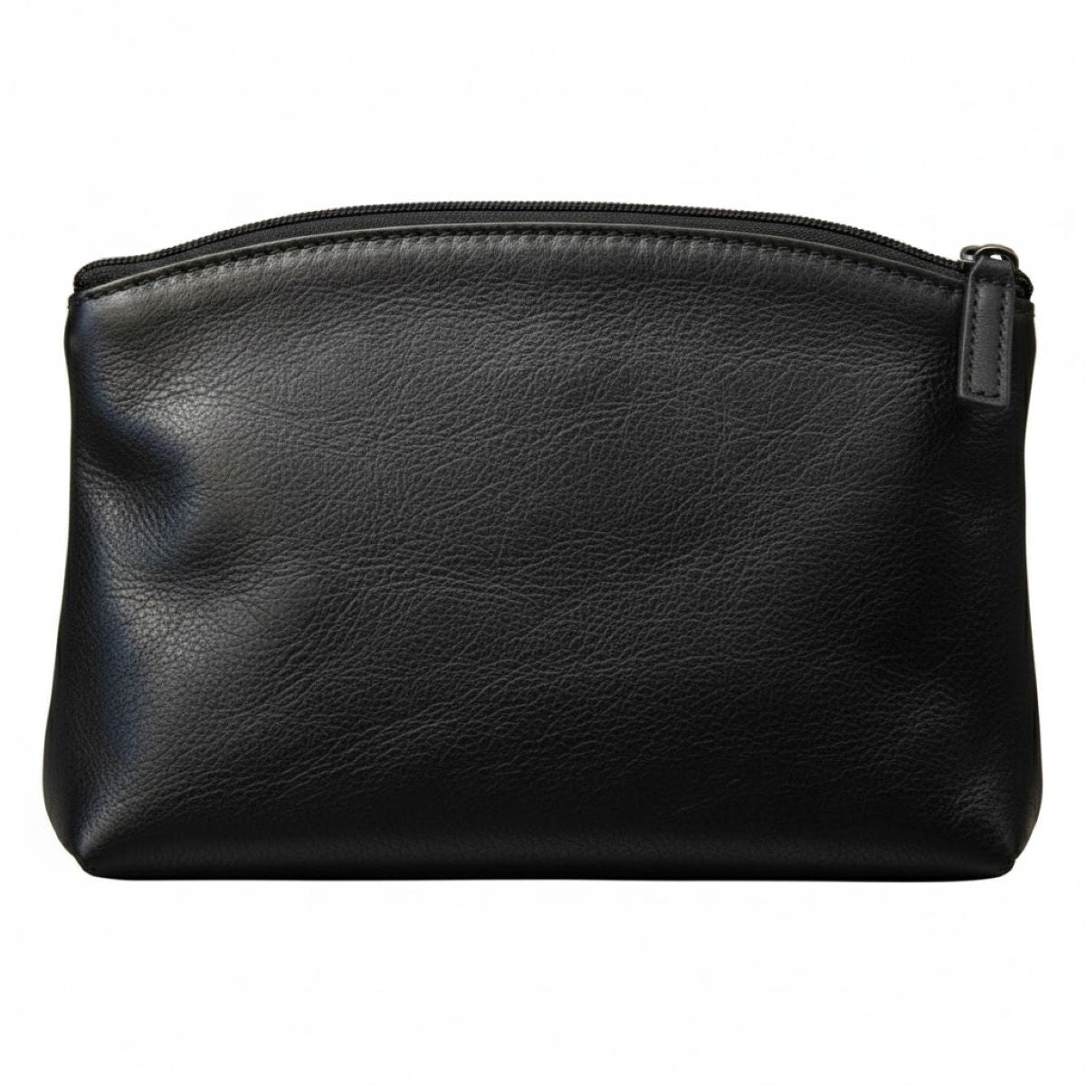 Beauty case in pelle vacchetta nera con chiusura a zip e maniglia laterale