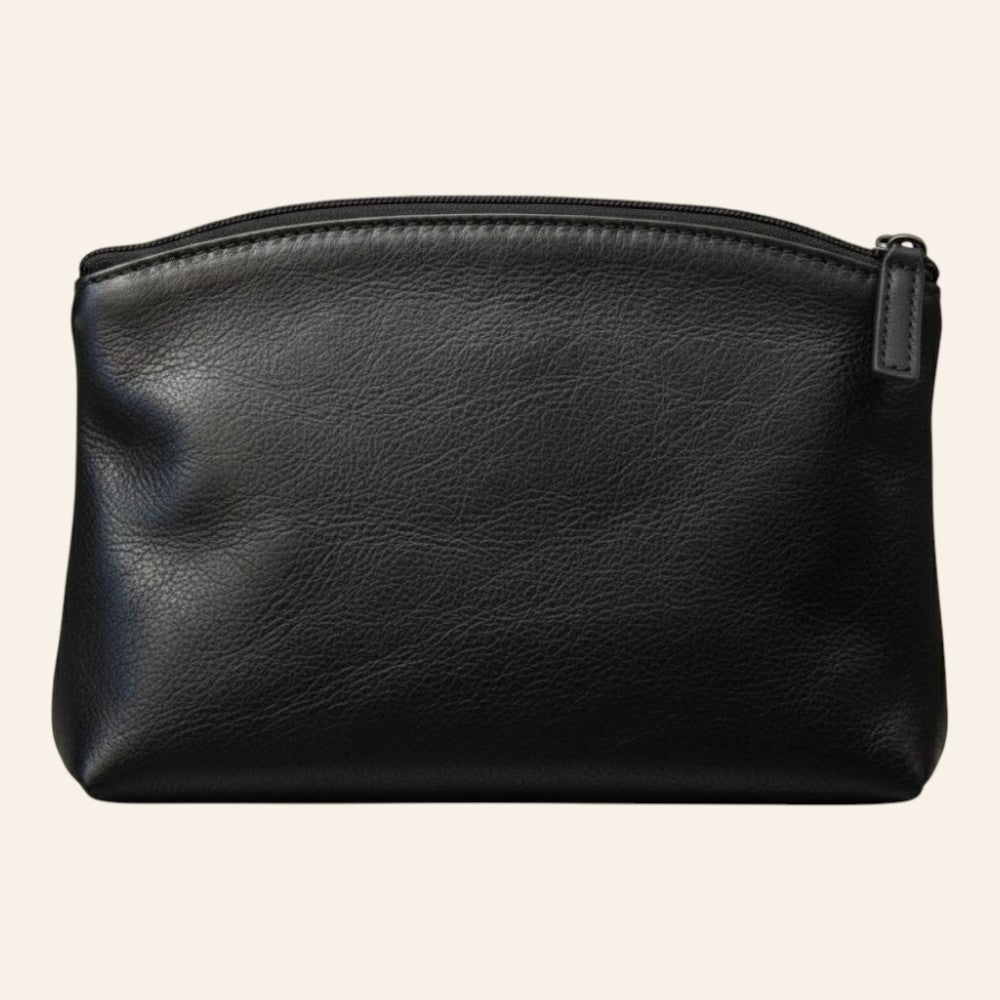 Beauty case in pelle nera con zip e dettaglio bordo laterale