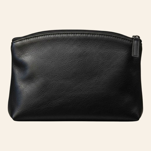Beauty case in pelle nera con zip e dettaglio bordo laterale