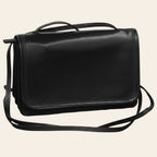 Tracollina in pelle nera Old Angler con patta e tracolla