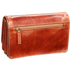 Pochette in pelle marrone con cerniera superiore e tasca anteriore