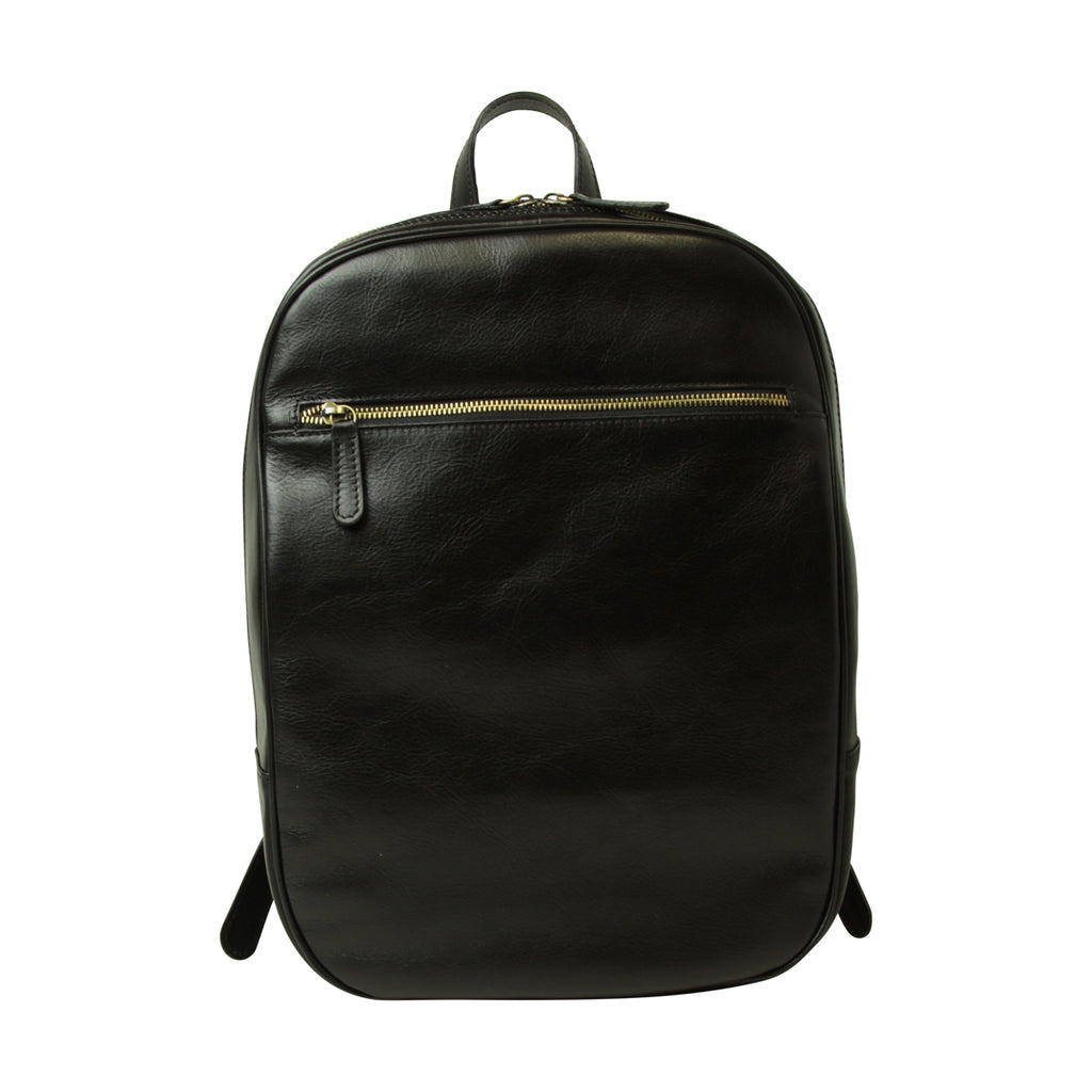 Zaino in pelle con tasca con zip frontale. Nero