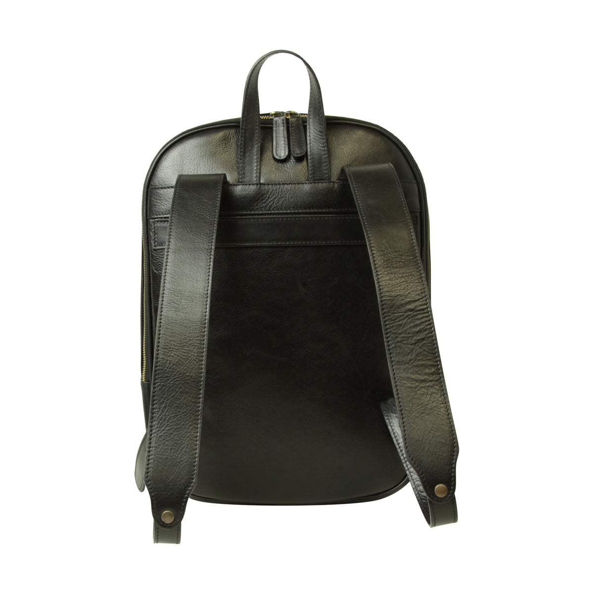 Zaino in pelle con tasca con zip frontale. Nero