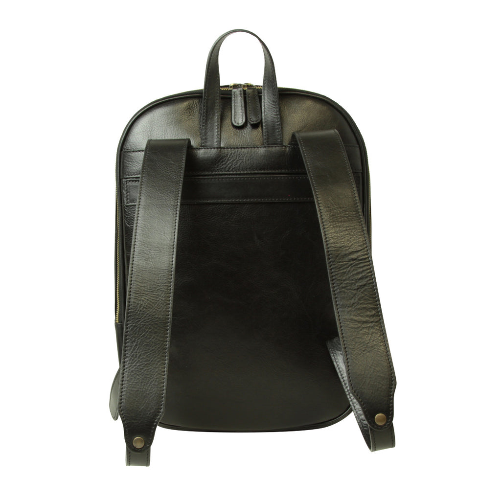 Zaino per laptop in vitello morbido con fascia per trolley.Nero